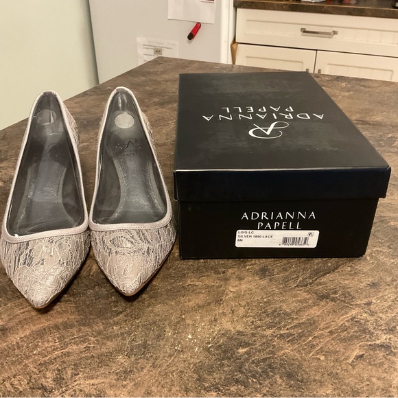 Adrianna Papell Silver Lace Kitten Heels - Picture 4 of 6